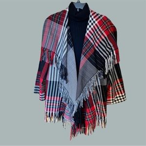 Chadwicks Wrap Coat/Shawl, Sz. M, Long Sleeves, Pockets, Red/Black/White Plaid